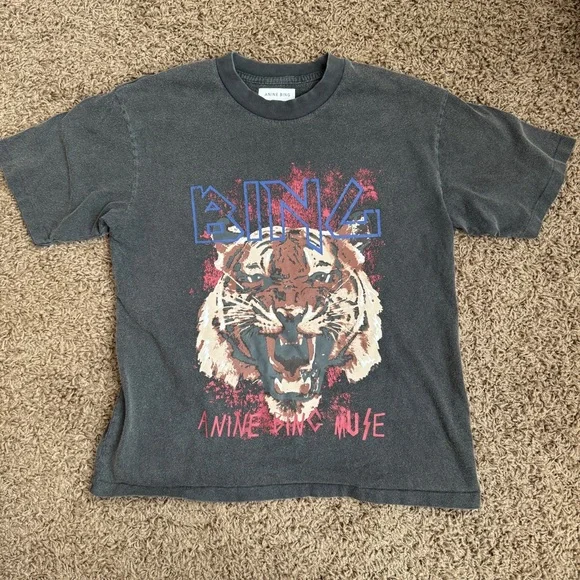 Anine Bing Tiger Charcoal Gray T-Shirt XS - Picture 3 of 5